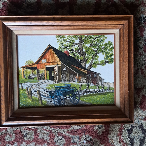 Rare Vtg H. Hargrove Signed, Matted Framed Oil Painting- Barn,Blue Cart/Buggy - Picture 8 of 13